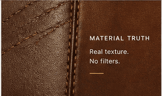 Close view of full-grain leather texture and hand stitching